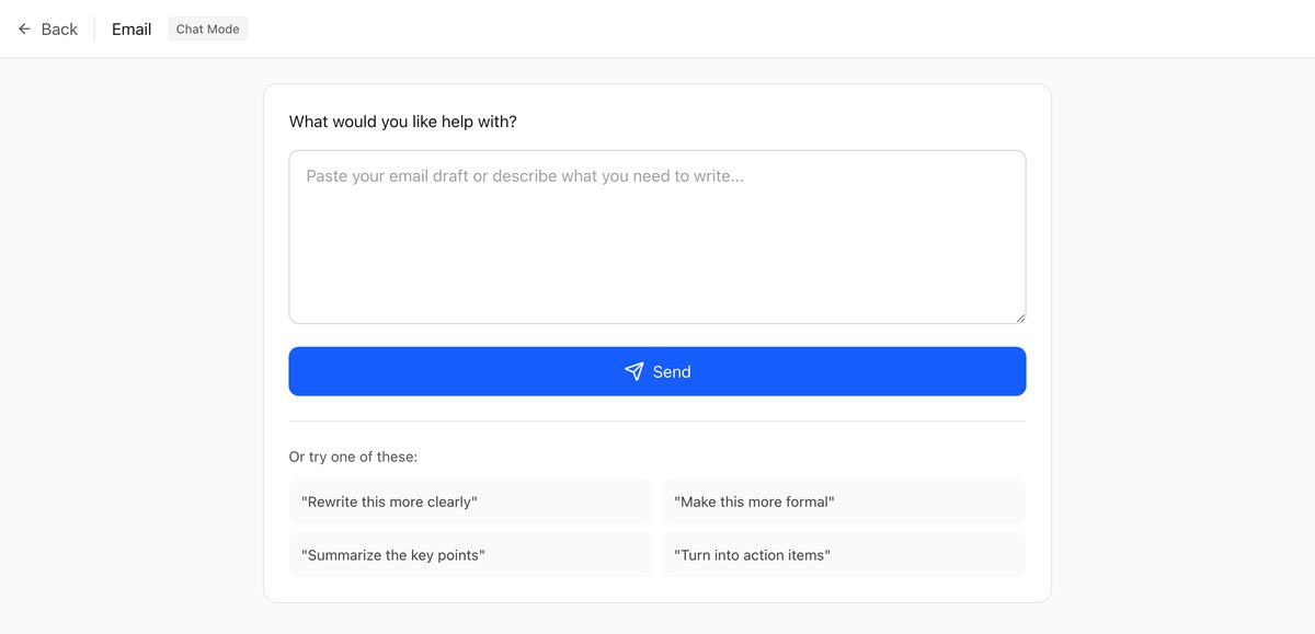Chat condition: a text input with a few suggested prompts above it