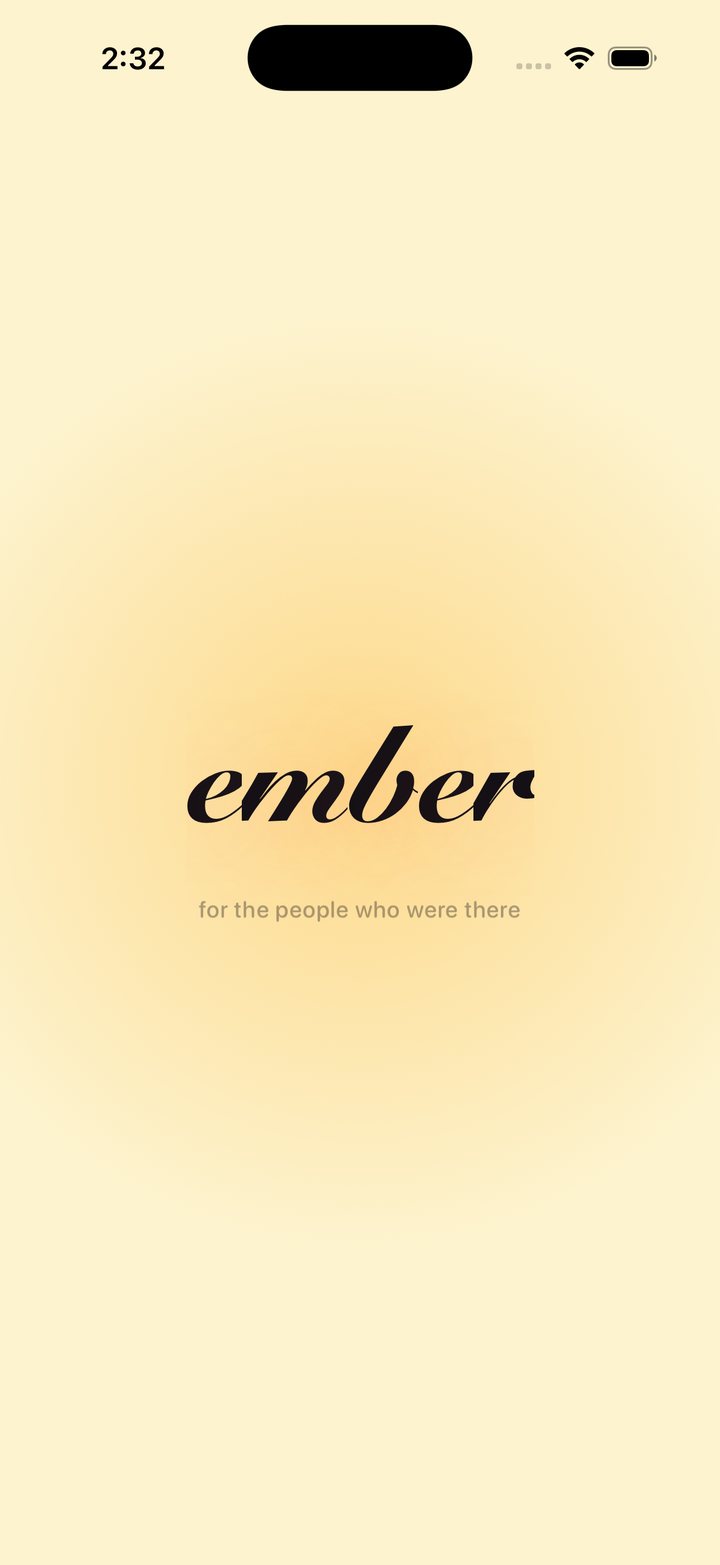 The word ember on a warm gradient with the tagline for the people who were there