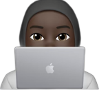 Rabiat, peeking over her laptop